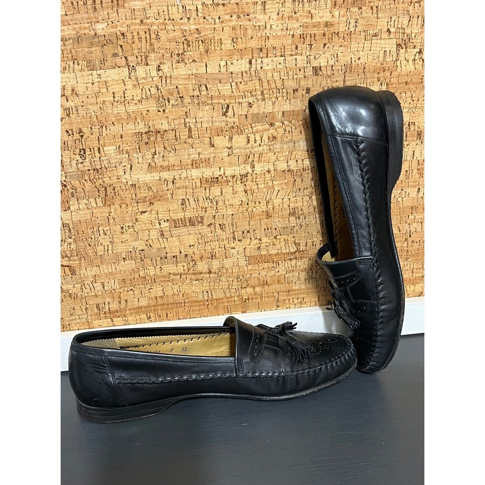 Santoni Mens Black Leather Tassel Loafers Brogue Wingtip Made in Italy Size 12 D - Picture 7 of 13